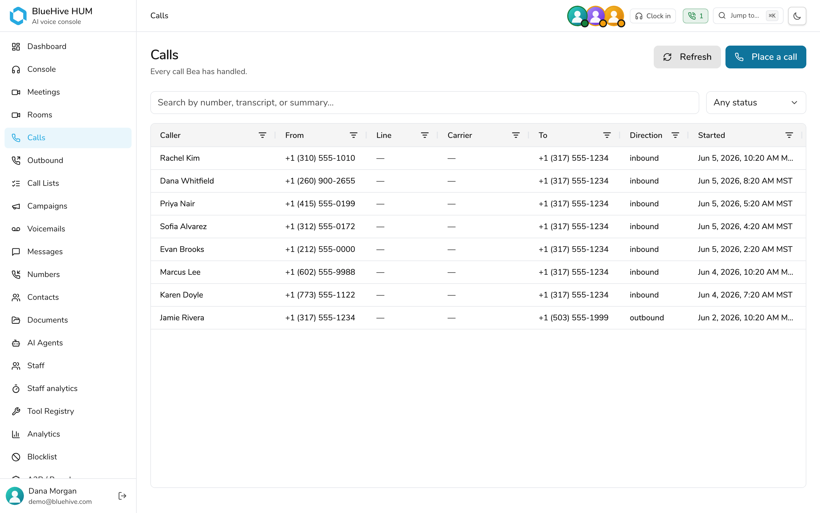 Every call, recorded and transcribed — light